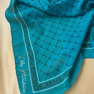 EFFY HEMATIAN TEAL LOGO SCARF WRAP Chiffon OBLONG RECTANGLE